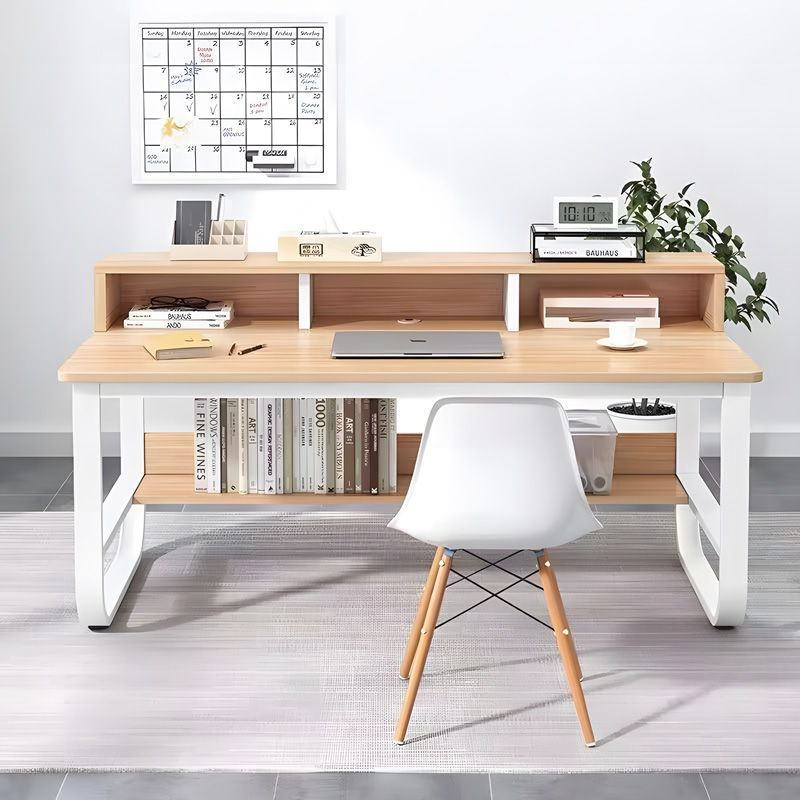 Γραφείο εργασίας Evrepy pakoworld mdf σε oak απόχρωση με λευκό μέταλλο 100x60x83εκ - Image 2