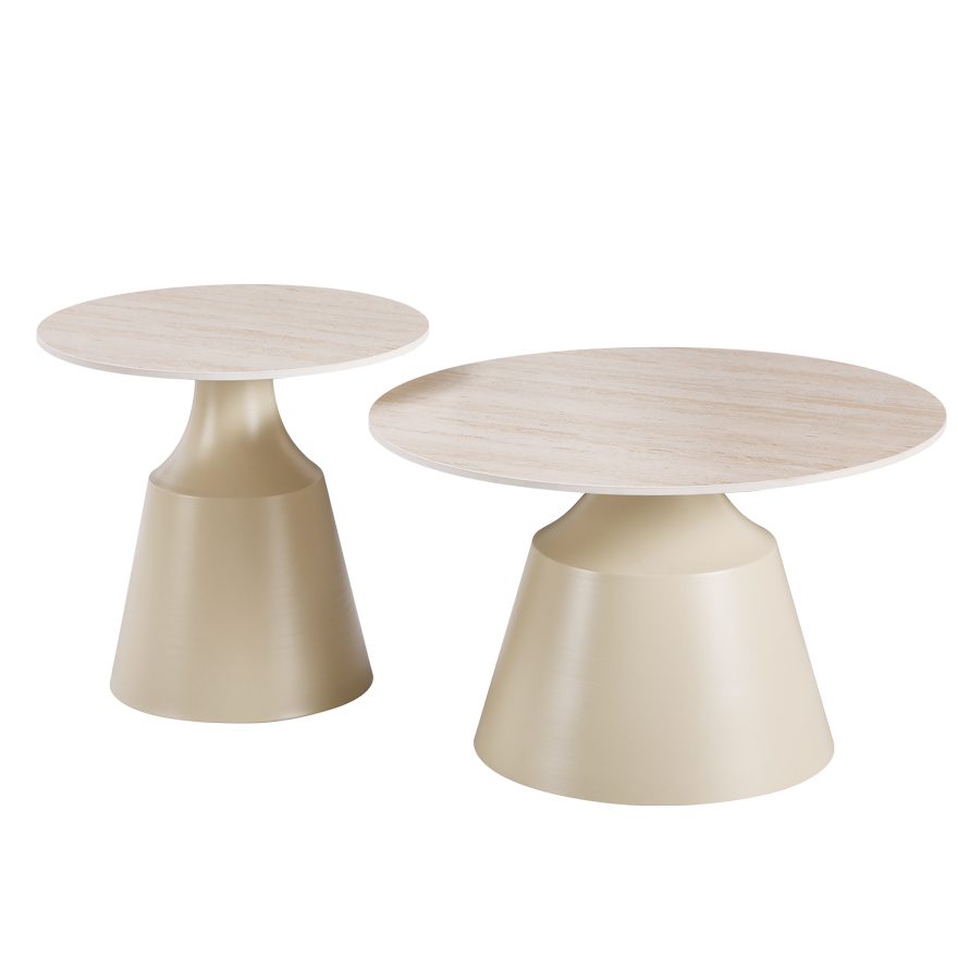 Τραπέζια σαλονιού Sculpt pakoworld σετ 2τεμ μέταλλο cappuccino- sintered stone σε όψης τραβερτίνης - Image 2
