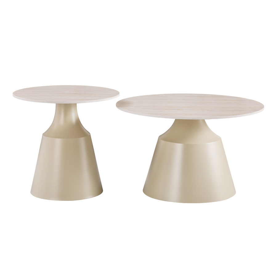 Τραπέζια σαλονιού Sculpt pakoworld σετ 2τεμ μέταλλο cappuccino- sintered stone σε όψης τραβερτίνης - Image 3
