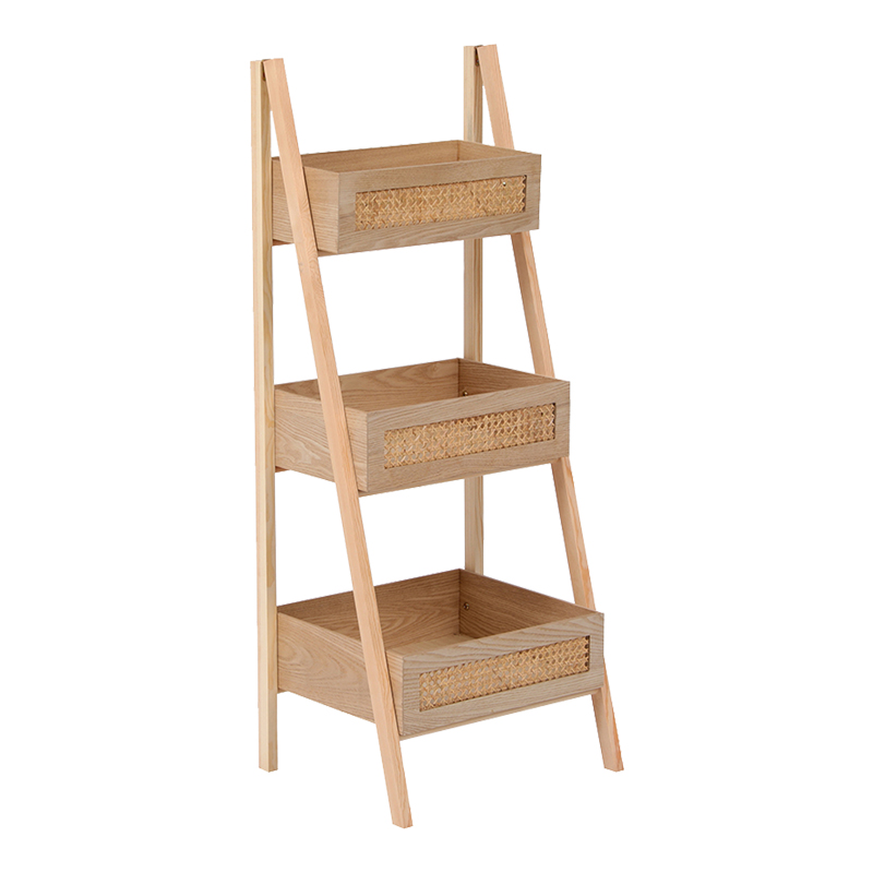 Ραφιέρα επιδαπέδια 3όροφη Scandy pakoworld mdf-rattan σε φυσική απόχρωση 44x37x110εκ - Image 2