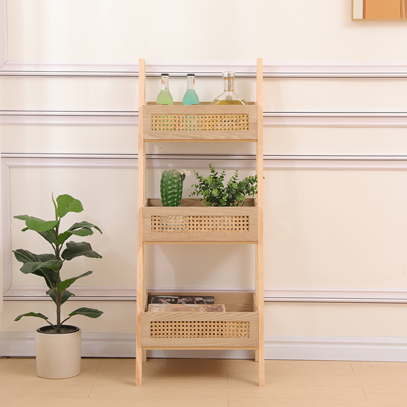 Ραφιέρα επιδαπέδια 3όροφη Scandy pakoworld mdf-rattan σε φυσική απόχρωση 44x37x110εκ - Image 3