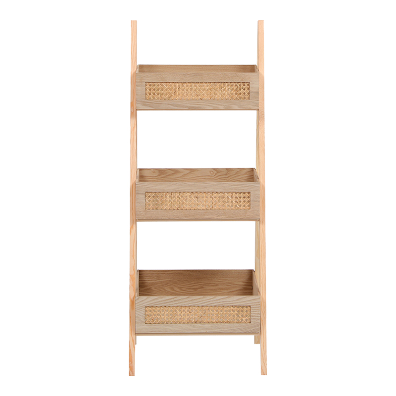Ραφιέρα επιδαπέδια 3όροφη Scandy pakoworld mdf-rattan σε φυσική απόχρωση 44x37x110εκ - Image 4