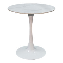 Tραπέζι Balou pakoworld sintered stone σε λευκή απόχρωση με όψη μαρμάρου-βάση λευκό μέταλλο Φ90x73εκ