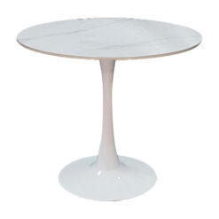 Tραπέζι Balou pakoworld sintered stone σε λευκή απόχρωση με όψη μαρμάρου-βάση λευκό μέταλλο Φ120x73εκ