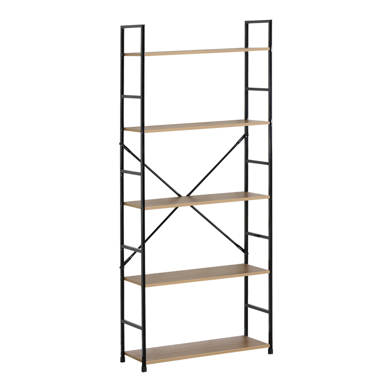 Βιβλιοθήκη Manlo pakoworld oak με μαύρο μέταλλο 58.6x23.5x144εκ - Image 2