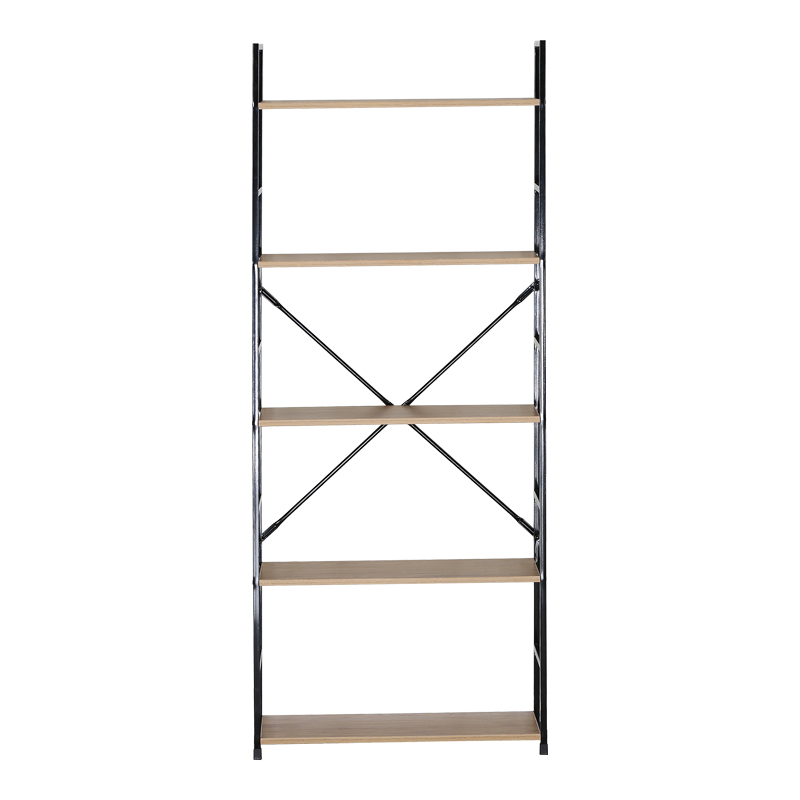 Βιβλιοθήκη Manlo pakoworld oak με μαύρο μέταλλο 58.6x23.5x144εκ - Image 3