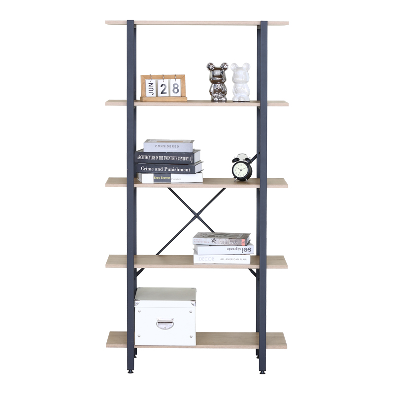 Βιβλιοθήκη Nebranzo pakoworld oak με μαύρο μέταλλο 80x34x155.3εκ - Image 3