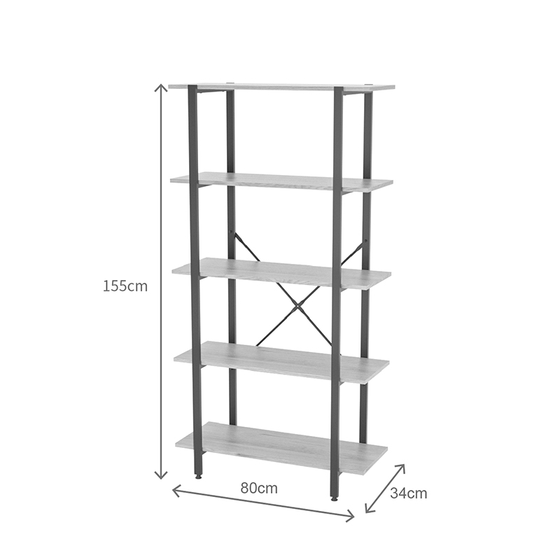 Βιβλιοθήκη Nebranzo pakoworld oak με μαύρο μέταλλο 80x34x155.3εκ - Image 4