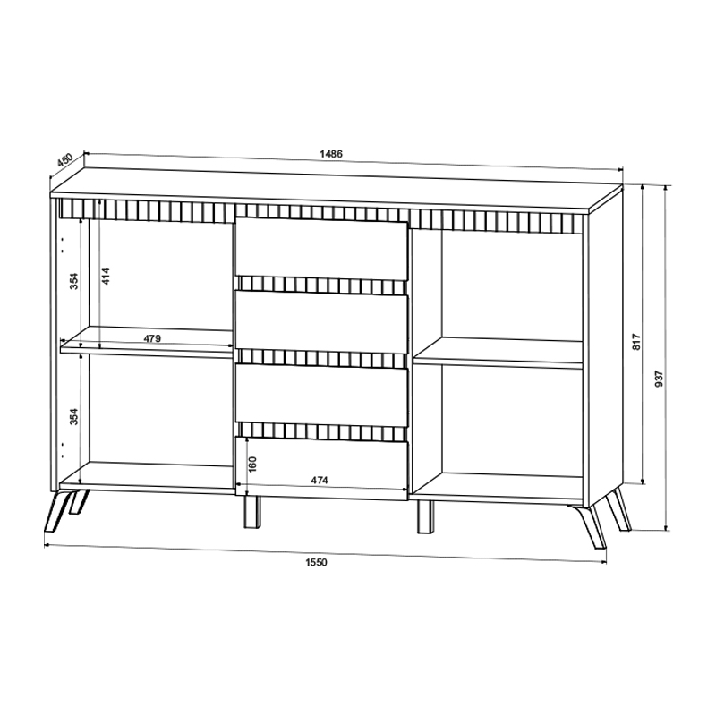 Μπουφές Belka pakoworld κρεμ με oak 155x45x93,7εκ - Image 3