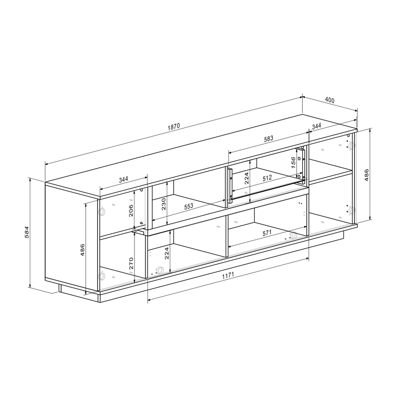 Σύνθετο σαλονιού Norda pakoworld κρεμ με oak 187x40x58,4εκ - Image 3
