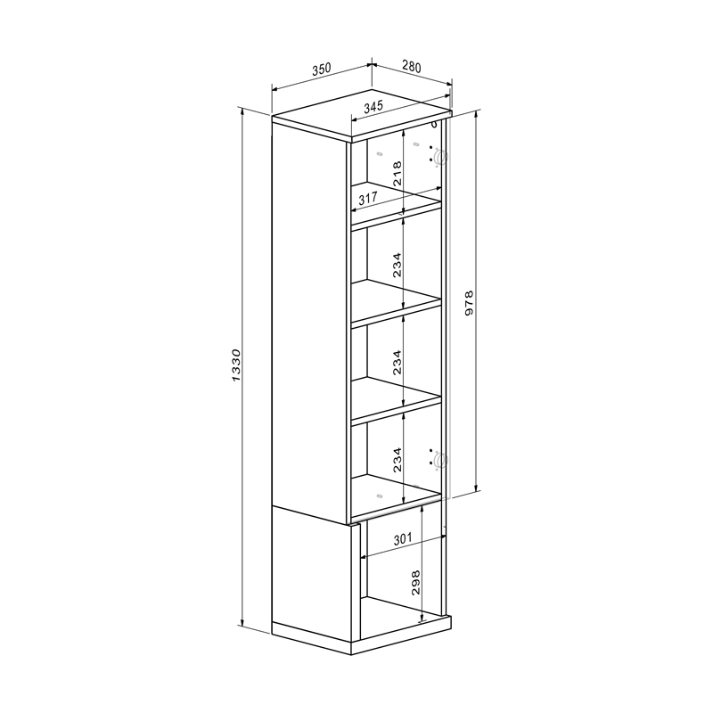 Σύνθετο σαλονιού Norda pakoworld κρεμ με oak 187x40x58,4εκ - Image 4