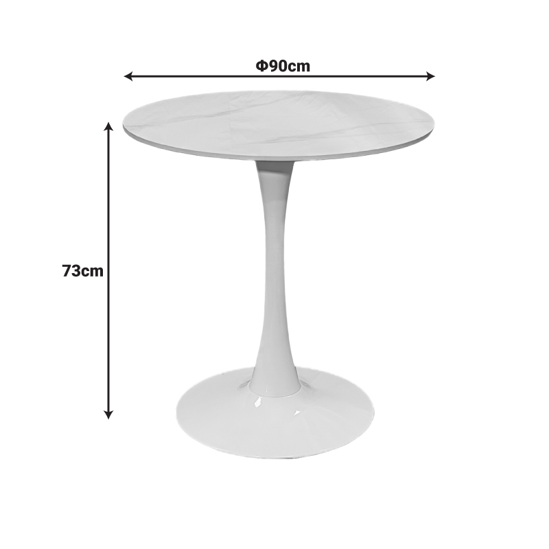 Tραπέζι Balou pakoworld sintered stone σε λευκή απόχρωση με όψη μαρμάρου-βάση λευκό μέταλλο Φ90x73εκ - Image 4