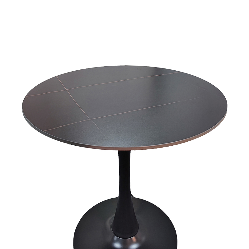 Tραπέζι Balou pakoworld sintered stone σε μαύρη απόχρωση με όψη μαρμάρου-βάση μαύρο μέταλλο Φ90x73εκ - Image 2