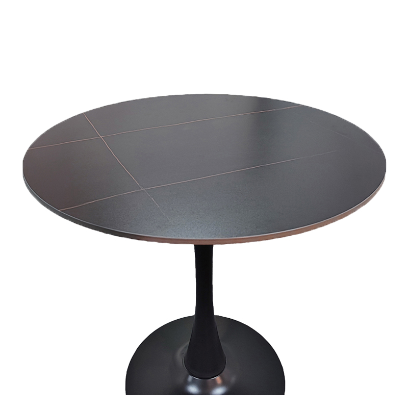 Tραπέζι Balou pakoworld sintered stone σε μαύρη απόχρωση με όψη μαρμάρου-βάση μαύρο μέταλλο Φ120x73εκ - Image 2