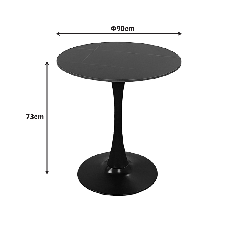 Tραπέζι Balou pakoworld sintered stone σε μαύρη απόχρωση με όψη μαρμάρου-βάση μαύρο μέταλλο Φ90x73εκ - Image 3