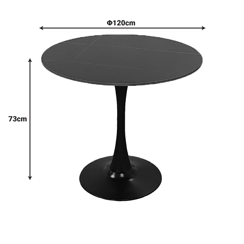 Tραπέζι Balou pakoworld sintered stone σε μαύρη απόχρωση με όψη μαρμάρου-βάση μαύρο μέταλλο Φ120x73εκ - Image 3