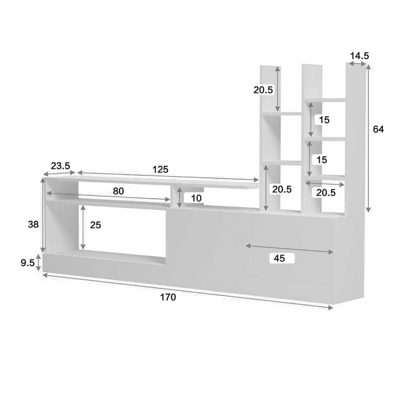 Σύνθετο σαλονιού Seruno pakoworld λευκό 170x25x100εκ - Image 7