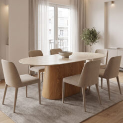 Τραπέζι Karlino pakoworld sintered stone σε όψη τραβερτίνας-mdf σε φυσική απόχρωση 180x90x76εκ