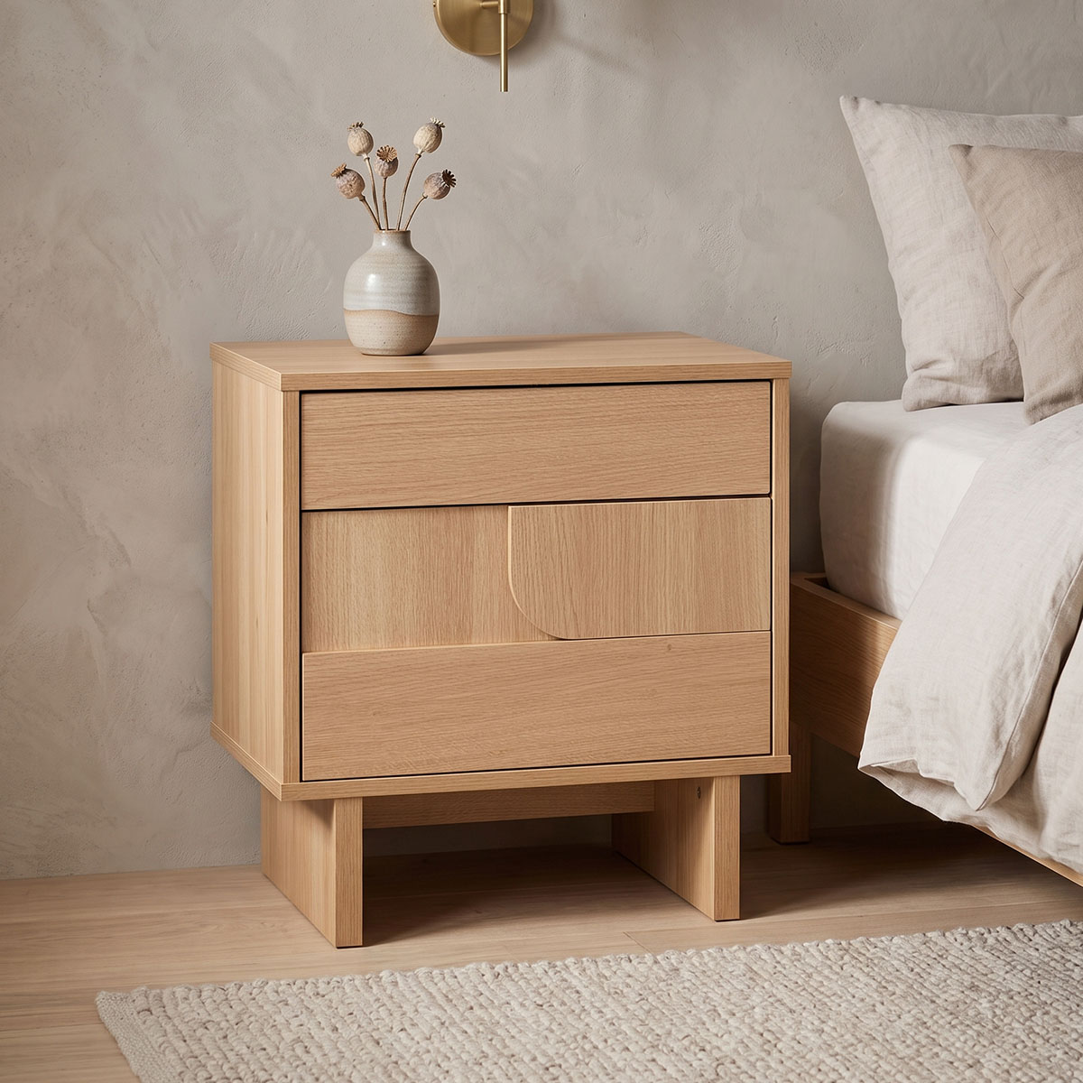 Κομοδίνο Jenfia pakoworld mdf σε φυσική απόχρωση 48x39x50