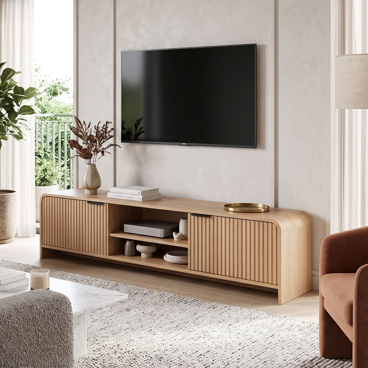 Έπιπλο τηλεόρασης Anfen pakoworld mdf σε φυσική απόχρωση 160x39x40