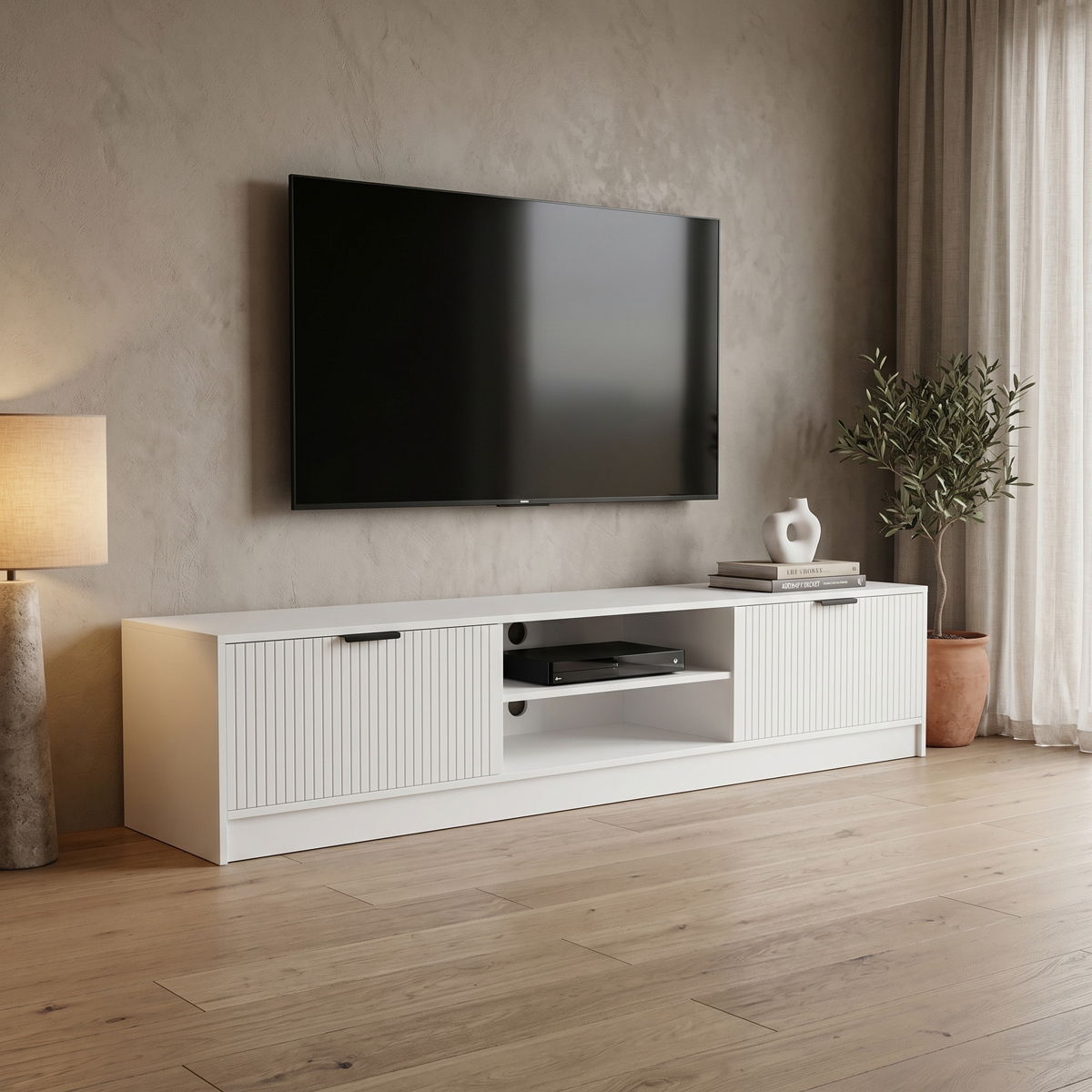 Έπιπλο τηλεόρασης Lemardo pakoworld λευκό 180x40x40εκ
