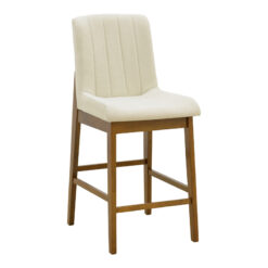 Σκαμπό μπαρ Dalby pakoworld καρυδί rubberwood και εκρού ύφασμα 50x45x102