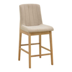 Σκαμπό μπαρ Dalby pakoworld sonoma rubberwood και μπεζ ύφασμα 50x45x102