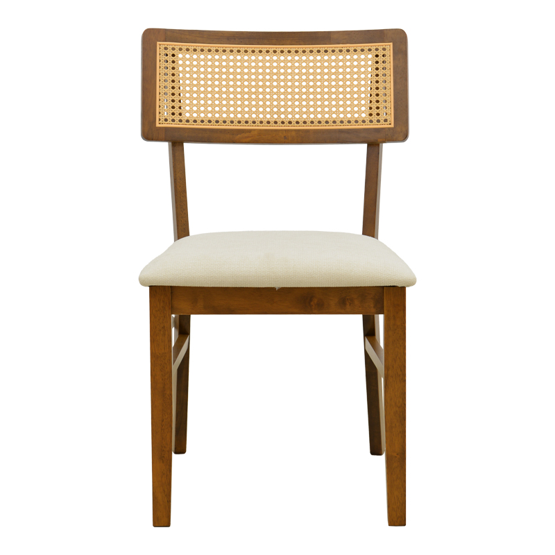 Καρέκλα Raffles pakoworld καρυδί rubberwood με pe rattan και εκρού ύφασμα 47x48x83.5εκ - Image 4