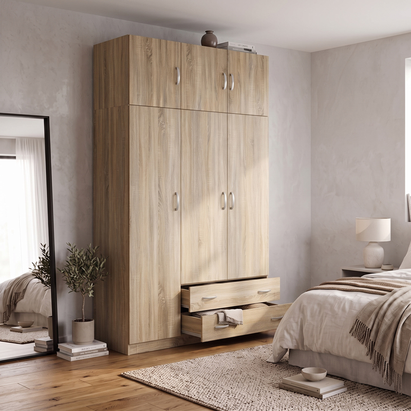 Ντουλάπα τρίφυλλη με πατάρι Alvia pakoworld sonoma 150x51x240εκ - Image 2