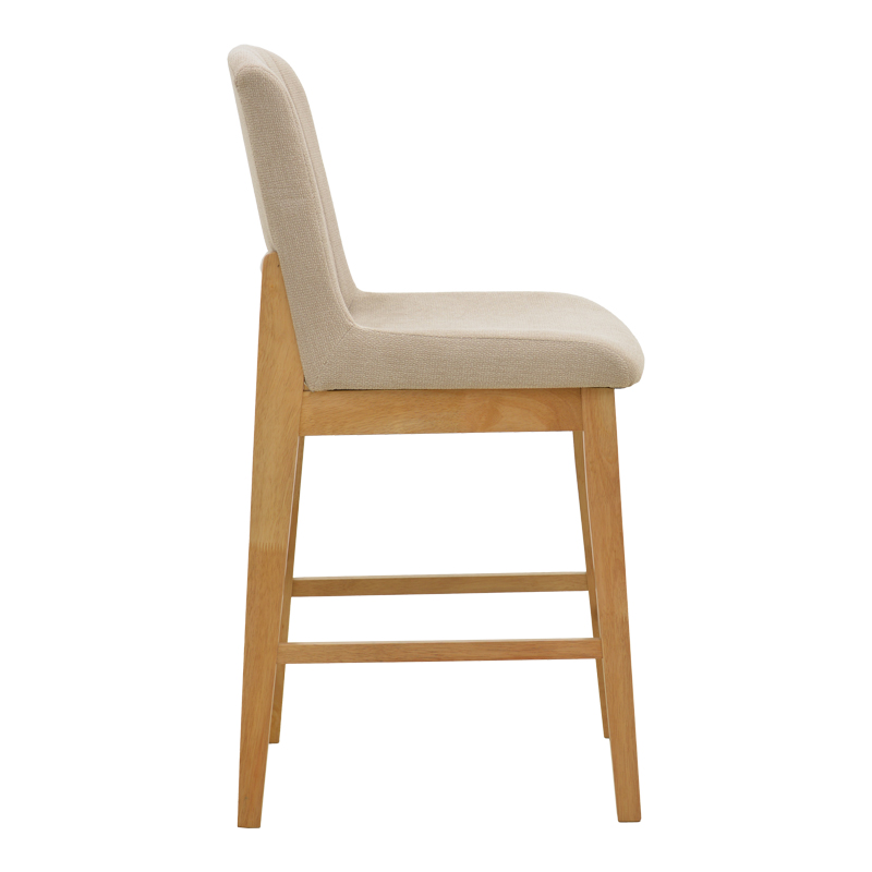 Σκαμπό μπαρ Dalby pakoworld sonoma rubberwood και μπεζ ύφασμα 50x45x102,5εκ - Image 3