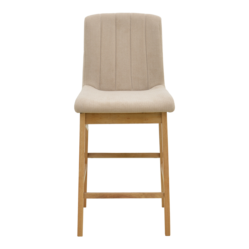 Σκαμπό μπαρ Dalby pakoworld sonoma rubberwood και μπεζ ύφασμα 50x45x102,5εκ - Image 4