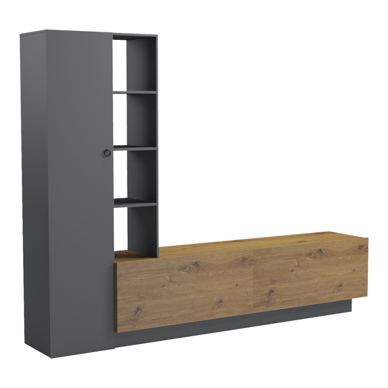 Σύνθετο σαλονιού Tilveo pakoworld oak-ανθρακί 230x41.5x180εκ - Image 3