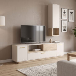 Σύνθετο σαλονιού Norda pakoworld κρεμ με oak 187x40x58.4εκ