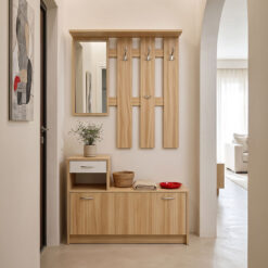 Έπιπλο εισόδου Jentia pakoworld με καθρέπτη sonoma με λευκό MDF 100x24x186εκ