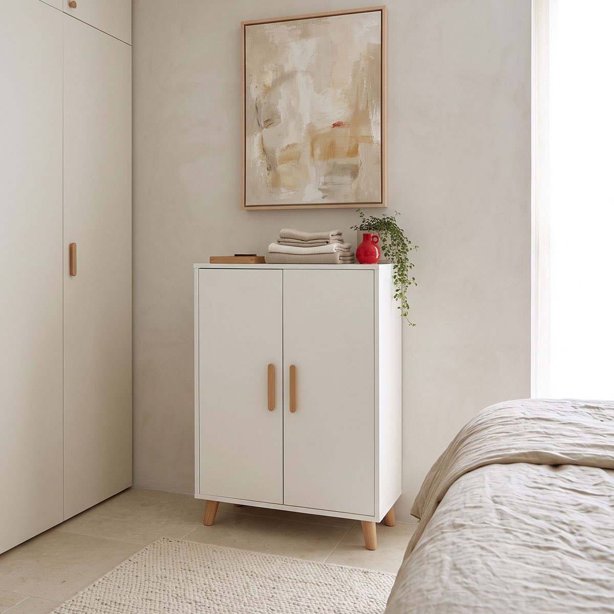 Ντουλάπι Tamera pakoworld λευκό με φυσική απόχρωση MDF 60x30x120εκ