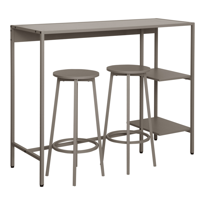 Σετ τραπέζι μπαρ Nexous pakoworld 3τεμ taupe μέταλλο 124x44x100εκ - Image 2