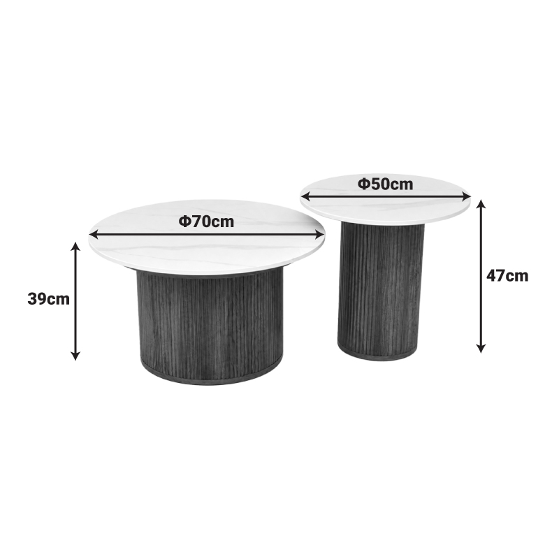 Τραπέζι σαλονιού Skerta pakoworld σετ 2τεμ λευκό sintered stone mdf με καρυδί βάση - Image 4